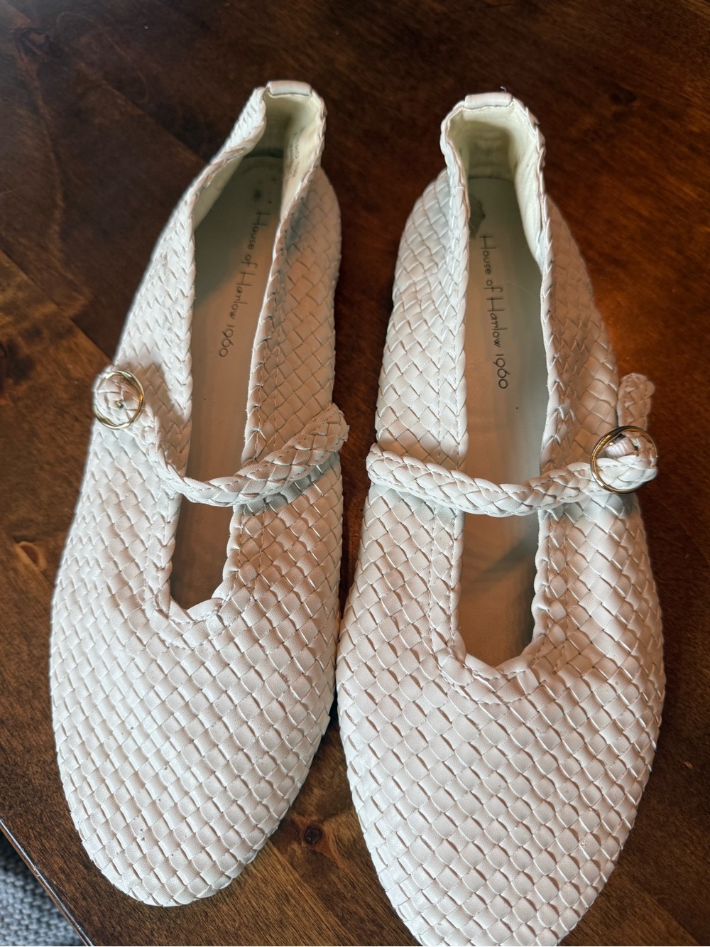 House of Harlow 1960 Braided Mary Jane Flats in Light Beige